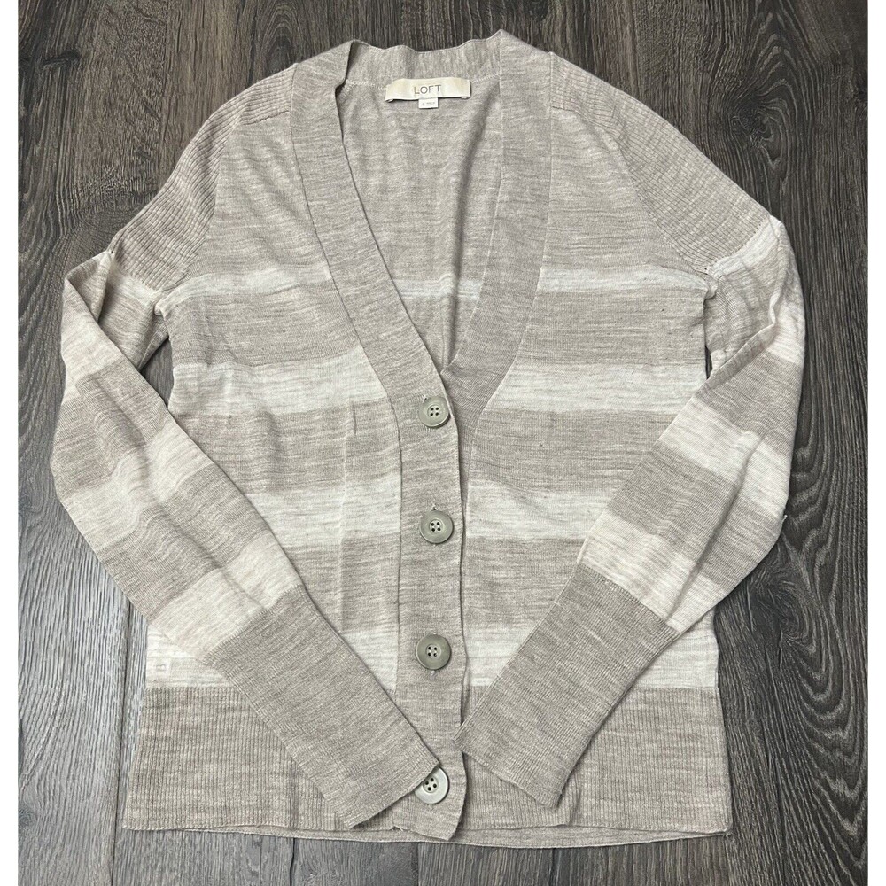 Ann Taylor Loft Sweater  Plum Cardigan Wool Blend Womens Size S Striped